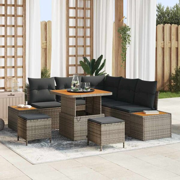 Kerti Kanapé Szett párnával tárolóval 8 pcs Szürke Poli rattan