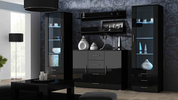 BUTORLINE Nappali bútor SINDI 3D fekete / fekete fényes