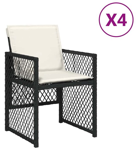 4 db fekete polyrattan kerti szék párnával