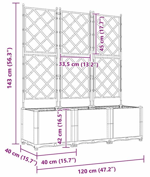 Kertész cserép rácsos változattal 3 pcs Fehér 120 x 40 x 143 cm