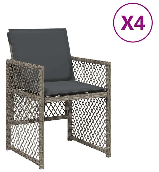 4 db szürke polyrattan kerti szék párnával