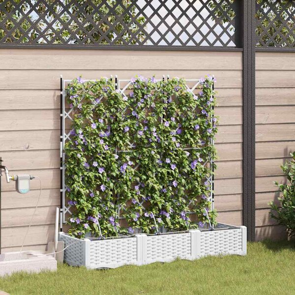VidaXL Kerti cserép 3 pcs Fehér 120 x 40 x 126 cm Műanyag
