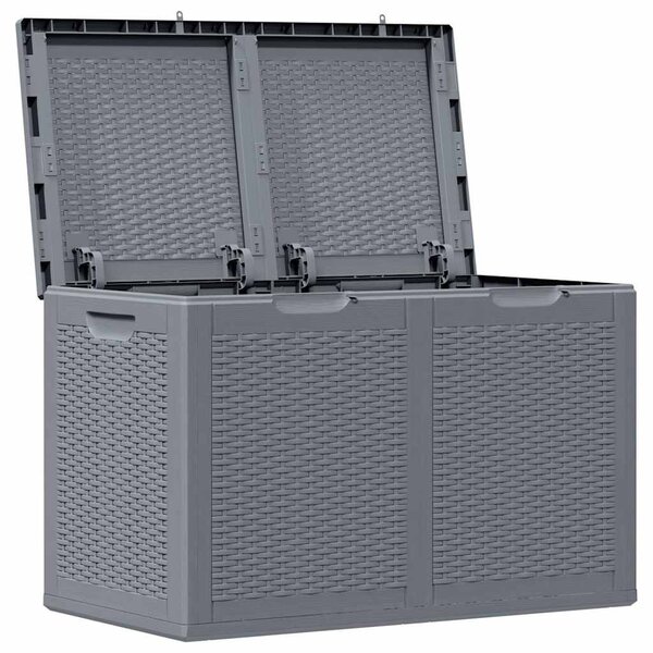 Szürke PP rattan kerti tárolóláda 180 L