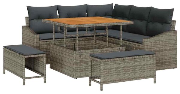 Kerti Kanapé Szett párnával tárolóval 8 pcs Szürke Poli rattan