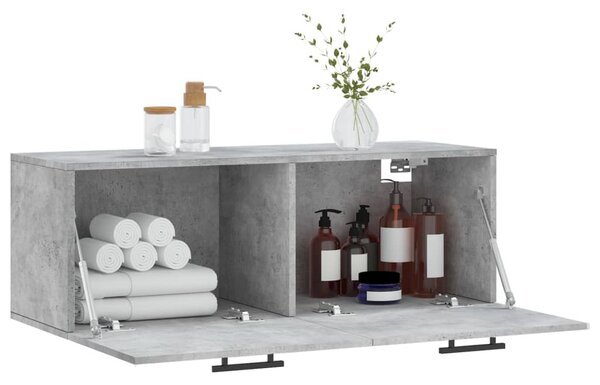 Betonszürke szerelt fa faliszekrény 100 x 36,5 x 35 cm