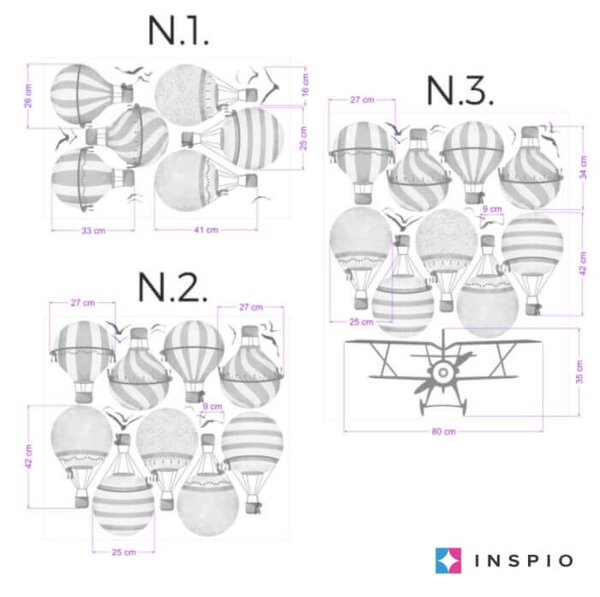 INSPIO - átragasztható textil matrica - Szürke hőlégballon falmatricák gyerekszobába