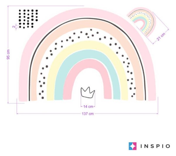 INSPIO - átragasztható textil matrica - Szivárvány matrica kicsi hercegnőknek névvel