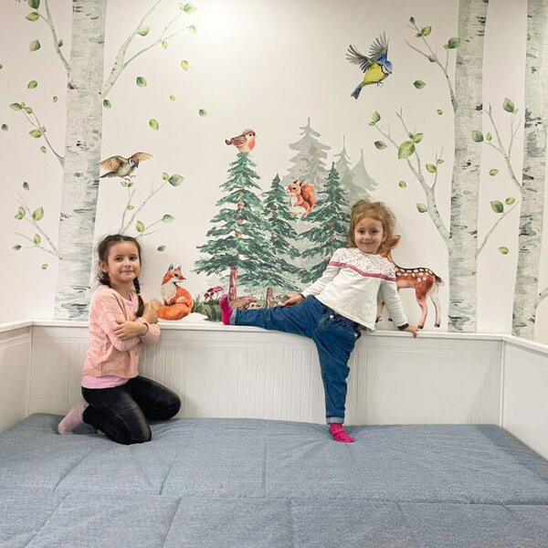 INSPIO - átragasztható textil matrica - Nyírfa madarakkal - Matrica falra
