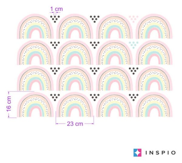 INSPIO - átragasztható textil matrica - Pasztell színű szivárványok pöttyökkel - Matrica lányoknak