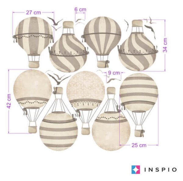 INSPIO - átragasztható textil matrica - Hőlégballon falmatricák barna színben