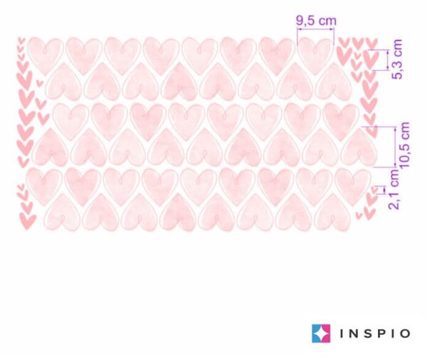 INSPIO - átragasztható textil matrica - Szívecske falmatrica - Rózsaszín