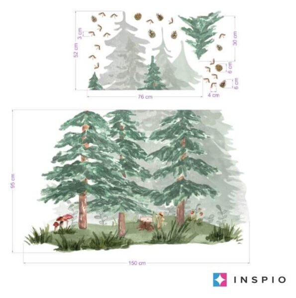 INSPIO - átragasztható textil matrica - Erdei táj gyerekszobába