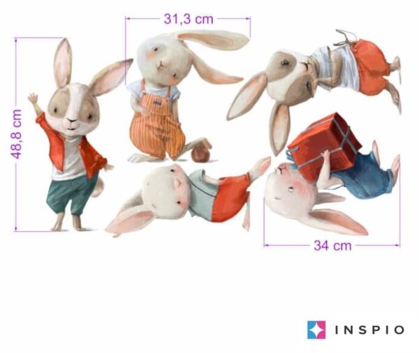 INSPIO - átragasztható textil matrica - Imádnivaló kicsi nyuszik - Akvarell matrica falra