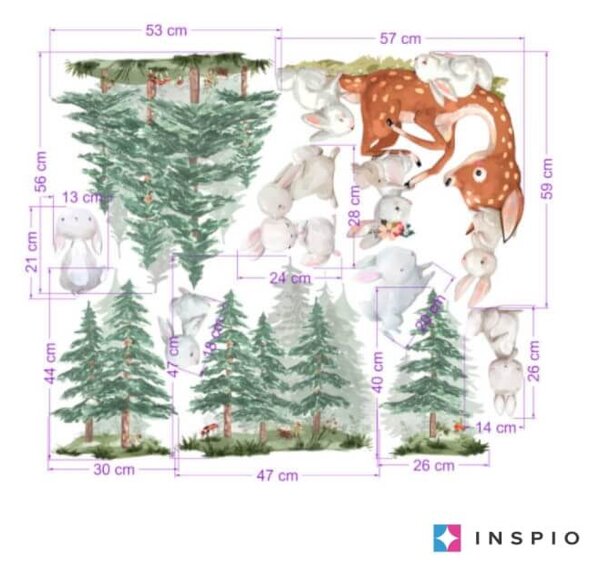 INSPIO - átragasztható textil matrica - Falmatricák - Nyuszik az erdőben