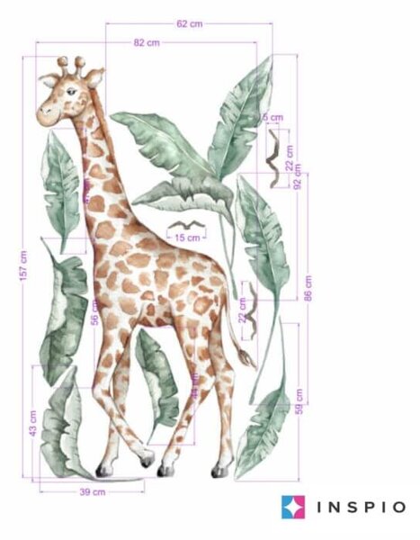 INSPIO - átragasztható textil matrica - Textil falmatricák - Zsiráf a SZAFARI világából