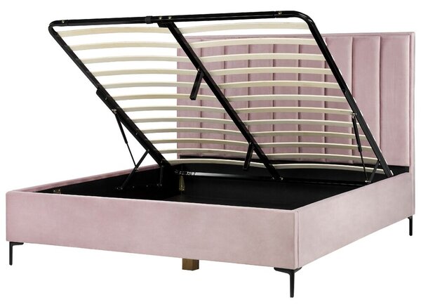 Rózsaszín bársony ágyneműtartós franciaágy 180 x 200 cm SEZANNE