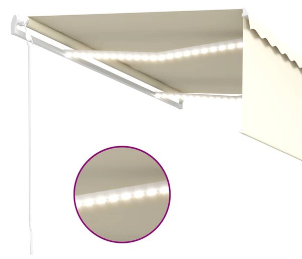 Krémszínű szélérzékelős, LED-es napellenző redőnnyel 4x3 m
