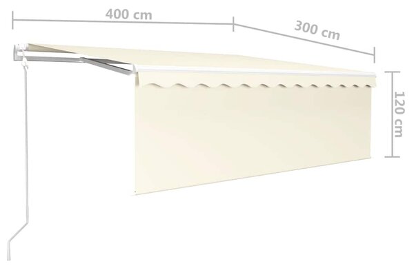 Krémszínű szélérzékelős, LED-es napellenző redőnnyel 4x3 m