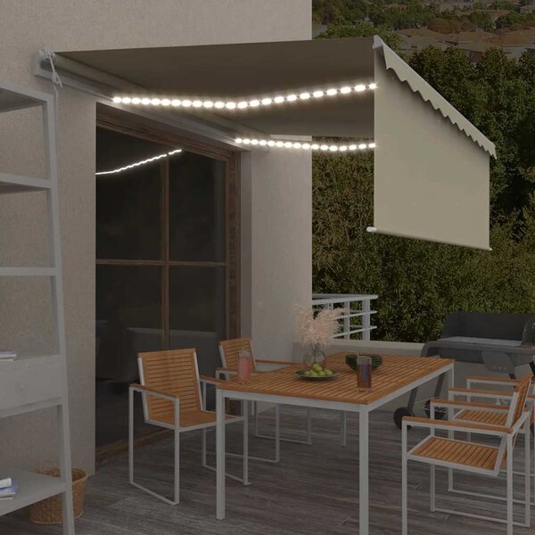 Krémszínű szélérzékelős, LED-es napellenző redőnnyel 4x3 m