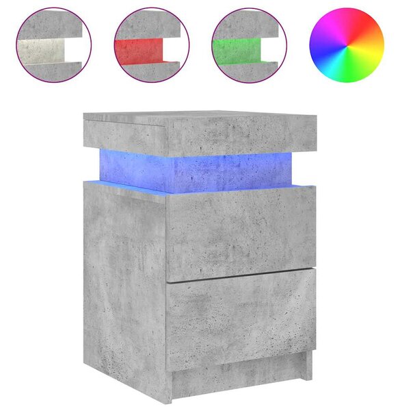 Betonszürke éjjeliszekrény LED-világítással 35 x 39 x 55 cm