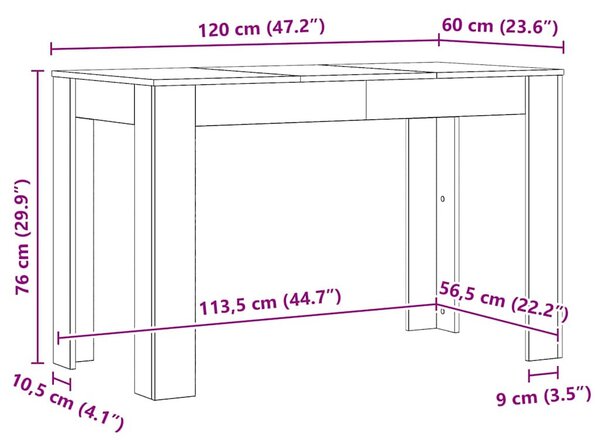 Étkezőasztal kézműves tölgy 120x60x76 cm műszaki fa