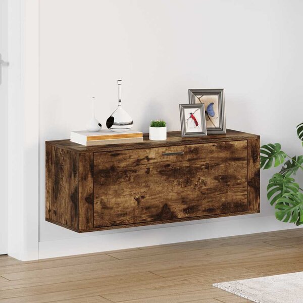 Füstös tölgy színű szerelt fa fali cipősszekrény 100x35x38 cm