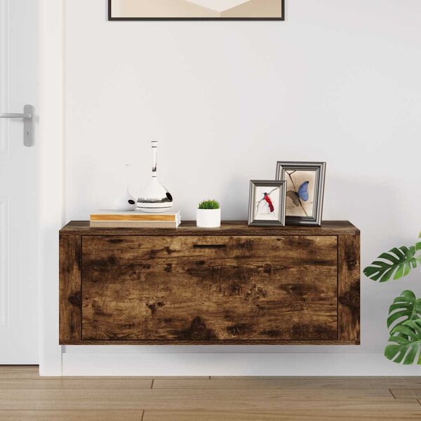 Füstös tölgy színű szerelt fa fali cipősszekrény 100x35x38 cm