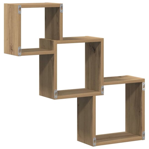Kézműves tölgy színű szerelt fa fali kocka polcok 68x15x68 cm