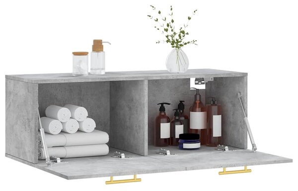 Betonszürke szerelt fa faliszekrény 100 x 36,5 x 35 cm