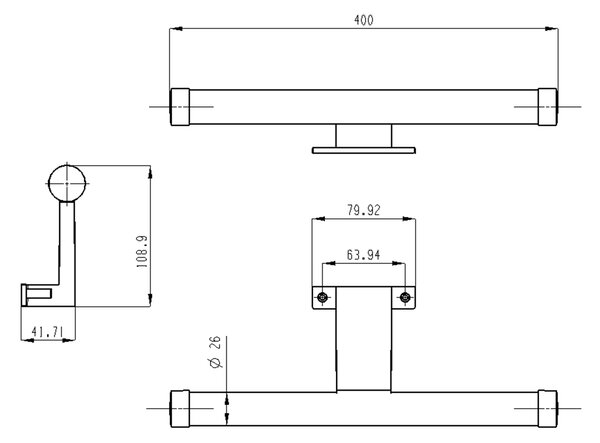 Aqualine Aqualine, KRONAS LED lámpa, 6W, 230V, 400x40x100mm, króm, KA400