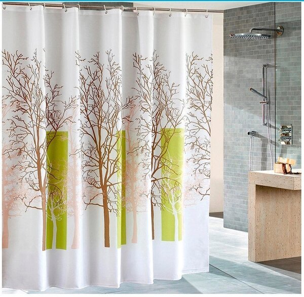 Aqualine Aqualine, Zuhanyfüggöny 180x180cm, poliészter, fehér / zöld, fa, ZP009 / 180