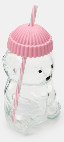 Sinsay - Maci alakú üvegpohár szívószállal és fedéllel - pasztellpink