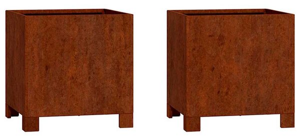 2 db rozsda színű corten acél növénytartó lábbal 30x30x30 cm