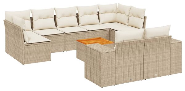 10 részes bézs polyrattan kerti ülőgarnitúra párnával