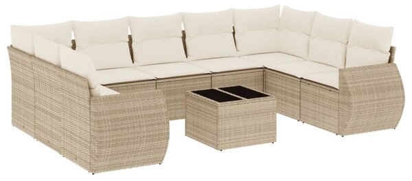 10 részes bézs polyrattan kerti ülőgarnitúra párnával