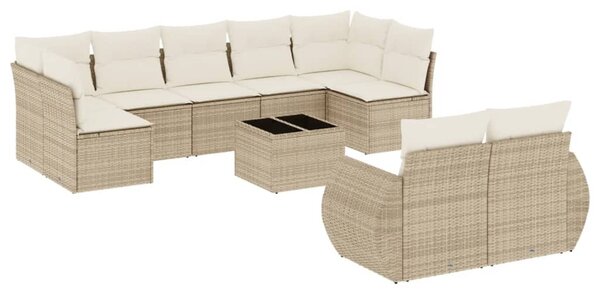 10 részes bézs polyrattan kerti ülőgarnitúra párnával