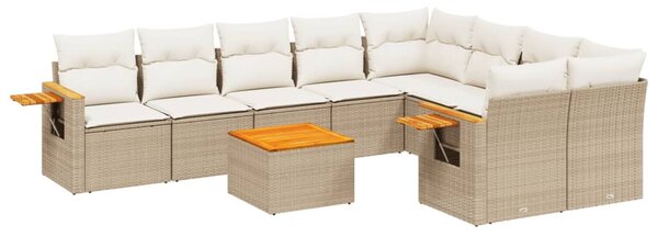 10 részes bézs polyrattan kerti ülőgarnitúra párnával