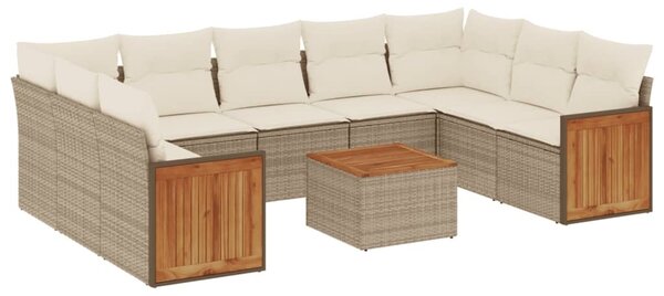 10 részes bézs polyrattan kerti ülőgarnitúra párnával