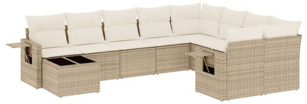 10 részes bézs polyrattan kerti ülőgarnitúra párnával
