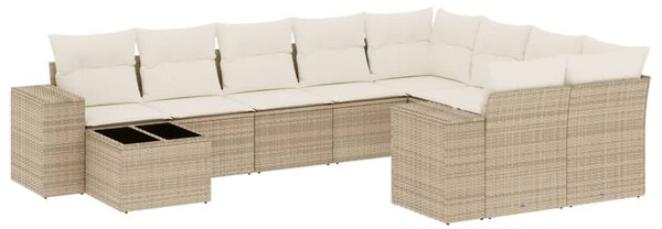 10 részes bézs polyrattan kerti ülőgarnitúra párnával