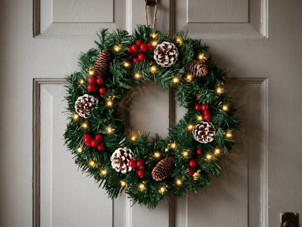 Adventi ajtókoszorú COSY GLOW 50 cm LED világítással