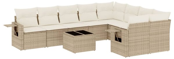 10 részes bézs polyrattan kerti ülőgarnitúra párnával