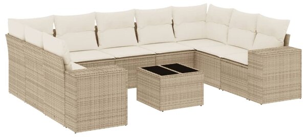 10 részes bézs polyrattan kerti ülőgarnitúra párnával
