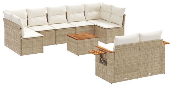 10 részes bézs polyrattan kerti ülőgarnitúra párnával