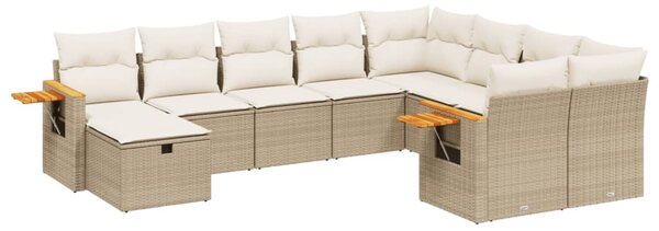 10 részes bézs polyrattan kerti ülőgarnitúra párnával