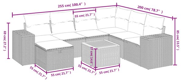 8 részes vegyes bézs polyrattan kerti ülőgarnitúra párnákkal