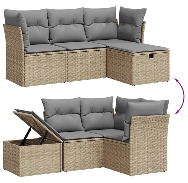 4 részes vegyes bézs polyrattan kerti ülőgarnitúra párnákkal