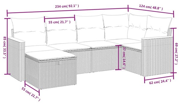 6 részes vegyes bézs polyrattan kerti ülőgarnitúra párnákkal