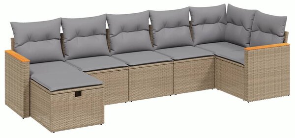 7 részes vegyes bézs polyrattan kerti ülőgarnitúra párnákkal