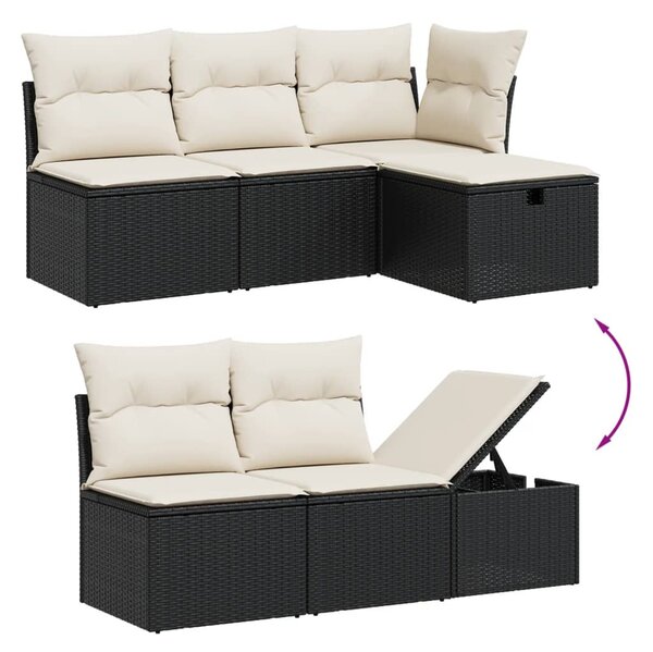 5 részes fekete polyrattan kerti kanapészett párnákkal